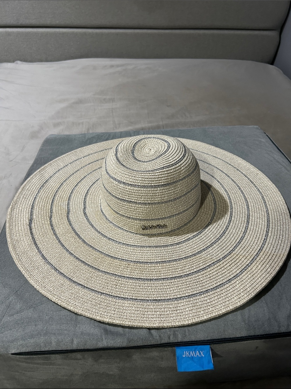 Calvin Klein Beige Straw Sun Hat with Navy Trim